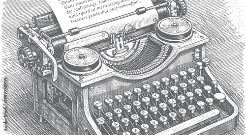 Vintage typewriter with paper and ink ribbon