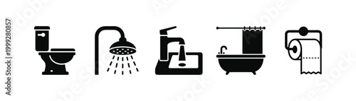 Bathroom Fixtures and Elements Icons Set