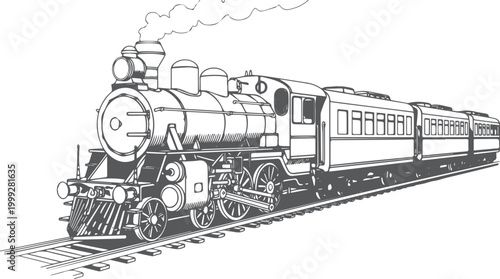 Black and white line of a steam locomotive train