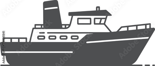 Black and white of a motorized ship boat