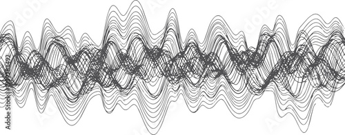 Black wavy lines forming an abstract sound wave pattern