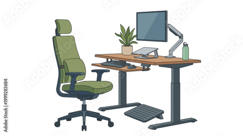 Ergonomic home office setup with adjustable desk and chair