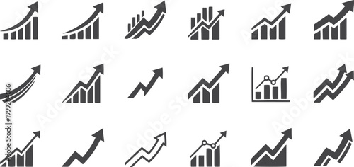 Collection of black upward trend graph chart