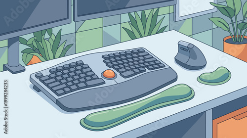 Ergonomic office workspace with keyboard wrist rest
