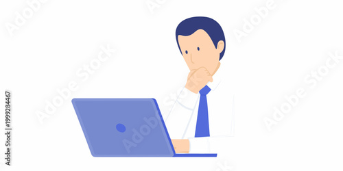 Man using laptop computer flat vector illustration on white background