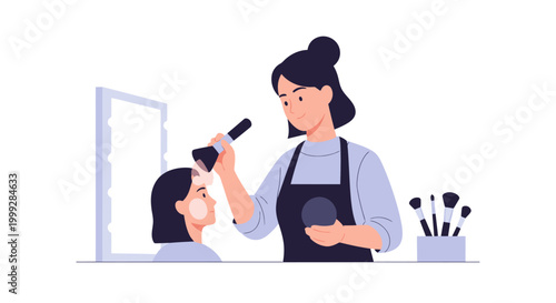 A hairdresser styling a woman's hair on Labor Day morning at home