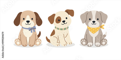 A cute vector illustration of two happy brown dachshund puppies sitting on a white background in a fun cartoon art style