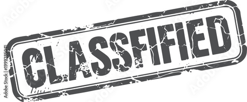 Distressed black classified stamp impression on white background