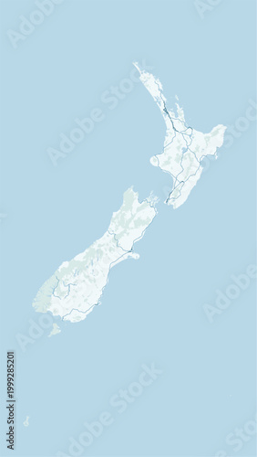 Modern minimalist vector map of New Zealand. High-quality SVG illustration of North and South Island coastline and geographic layout for travel posters, infographics, and web design.