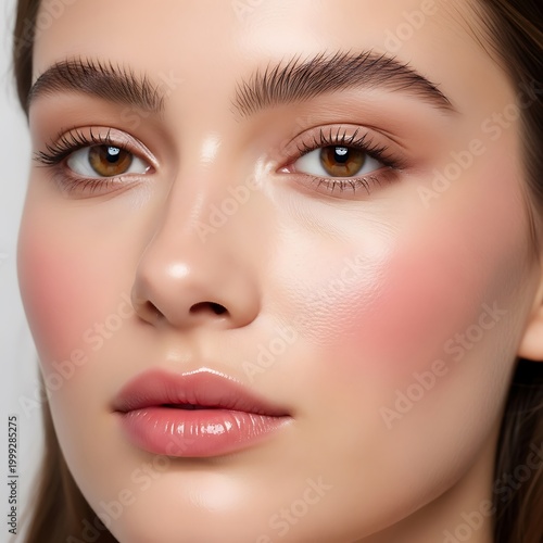 Radiant Beauty - A Close-Up Portrait of Flawless Skin and Natural Makeup.