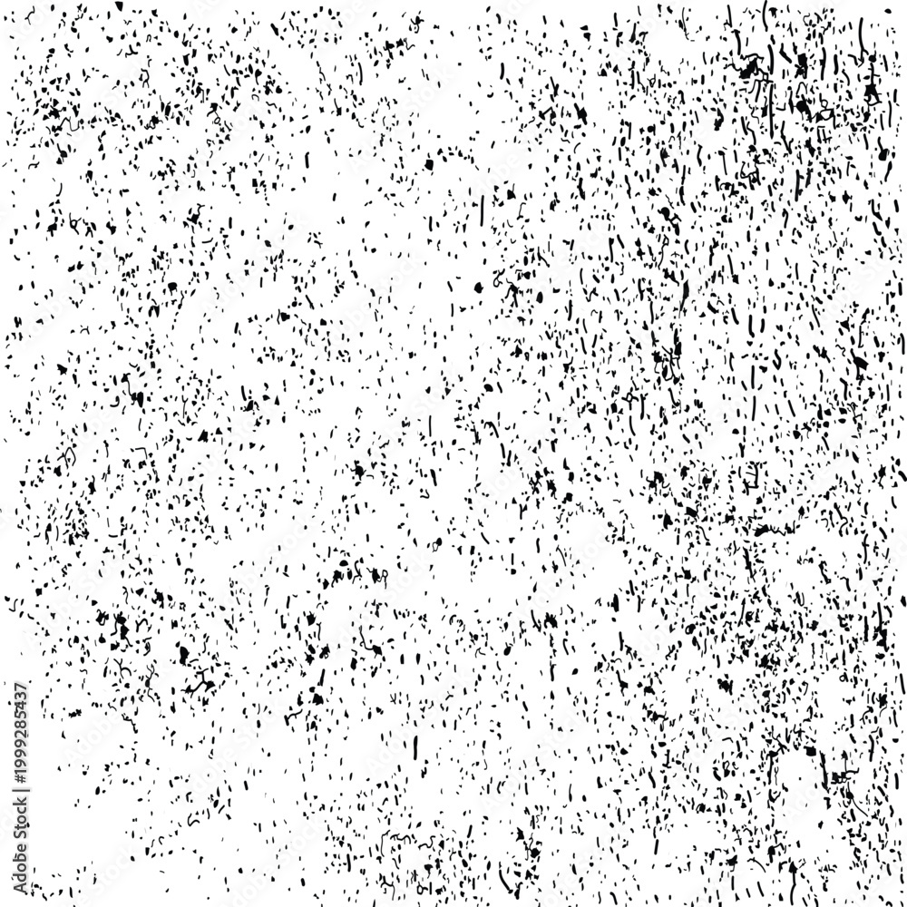 Obraz premium Abstract scattered black dots and speckles on white background, grunge texture, distressed effect vector illustration