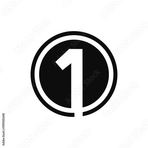 A bold, minimalist black and white graphic featuring the number one inside a thick circle.