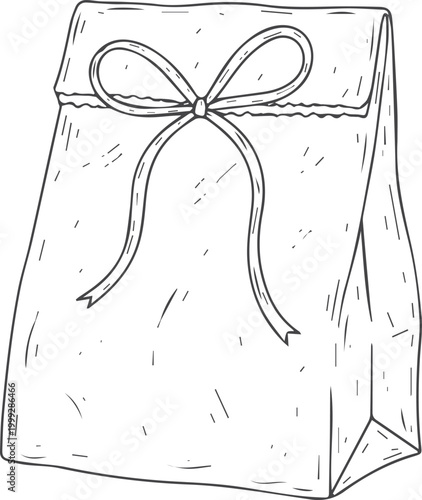 Hand-drawn paper gift bag with ribbon bow