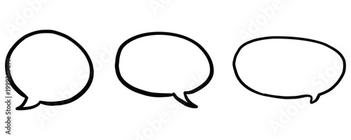 A set of three empty doodle-style speech bubbles of various shapes, symbolizing communication, dialogue, comments or a place for text in an interface. Vector illustration.