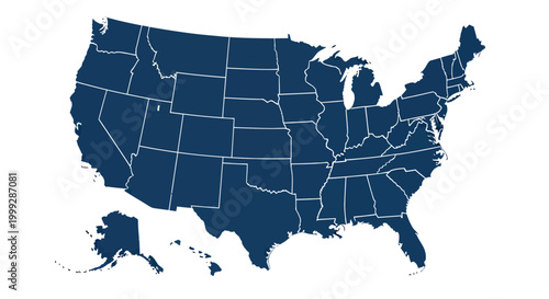 United States map outline, dark blue, white background, USA map illustration