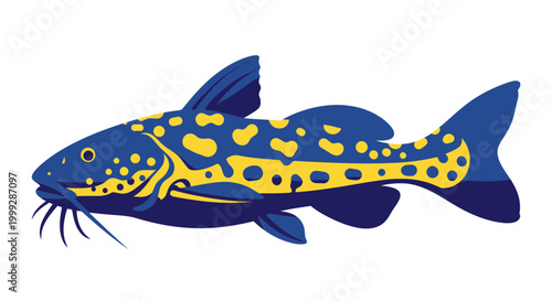 Vibrant Blue and Yellow Spotted Catfish Illustration