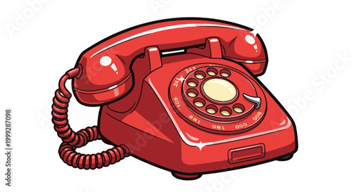 Vintage Red Rotary Dial Telephone Isolated on White Background