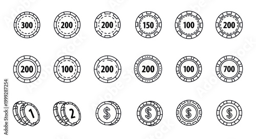 Casino Chips and Coins Collection, Gambling and Money Icons