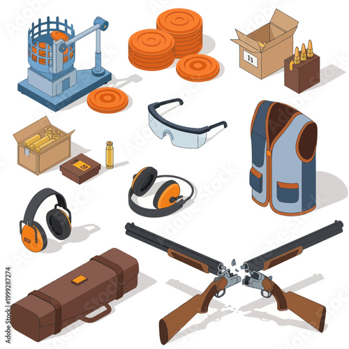 Clay Pigeon Shooting Equipment Set: Shotgun, Traps, Targets, Safety Gear