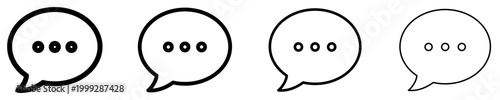 5000Set of linear speech bubble icons with an ellipsis and different line weights. Minimalist symbols for visualizing typing process, waiting, or chat in interface design. Vector illustration.