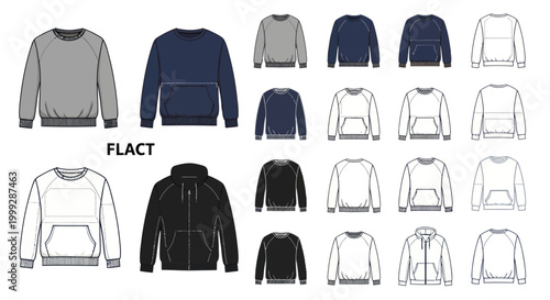 Fashion Design Flat Sketches: Sweatshirts, Hoodies, and Jackets Collection