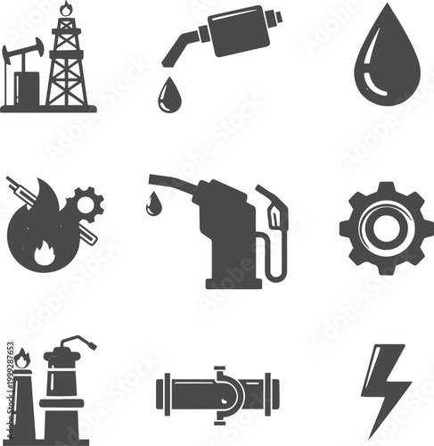 Oil and gas industry fuel pump and energy symbols