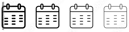 Set of linear calendar icons with different line weights. Minimalist symbols for visualizing schedules, dates, or planning. Vector illustration.