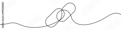 Two crossing capsules or pills, made in one continuous line. Minimalistic symbol of medicine, pharmacology, or healthcare. Vector illustration.
