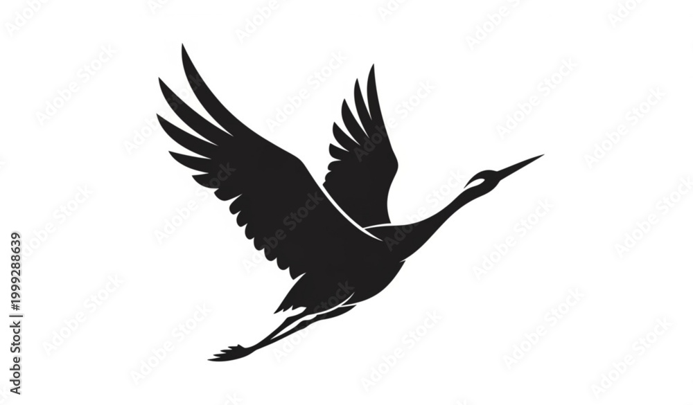 Fototapeta premium Decorative silhouette of crane bird in stylized upward flying motion vector illustration on white background
