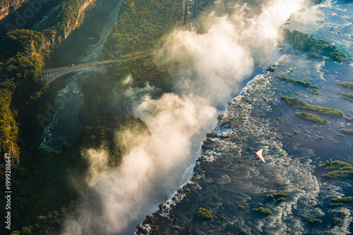 Zimbabwe - Victoria Falls - Mosi-oa-Tunya - Aerial View of Falls with Microlight Aircraft