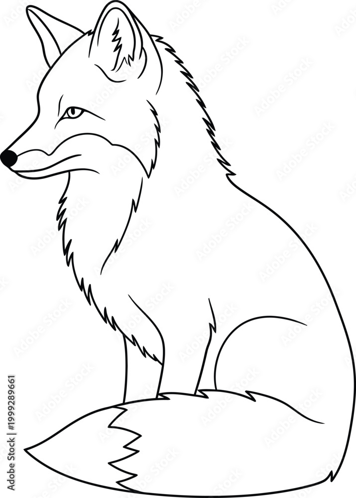 Obraz premium Minimalist line art sketch of a sitting fox