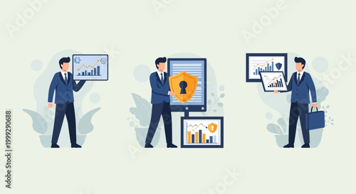 Business security and data analysis concept, digital protection and insights