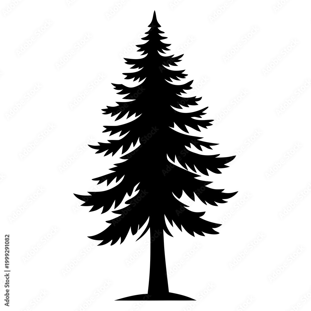 Obraz premium Pine Tree Silhouette – Black and White Minimal Forest Vector Illustration SVG