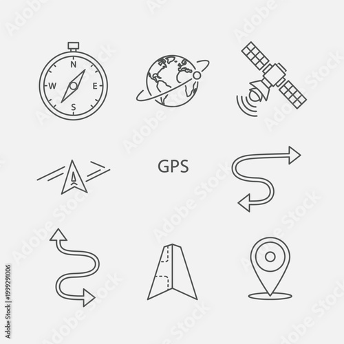 Set of navigation and gps map icons with location
