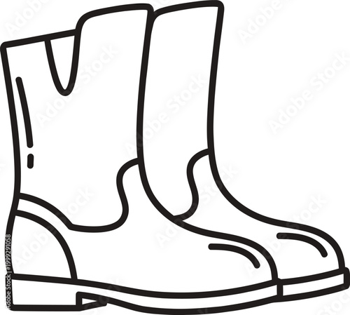 Pair of rubber boots line art illustration