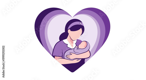 Midwife and Newborn Baby Care Icon in Heart Shape Healthcare Maternity Symbol