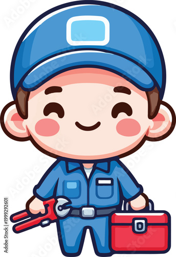 Kawaii Technician Repairing AC