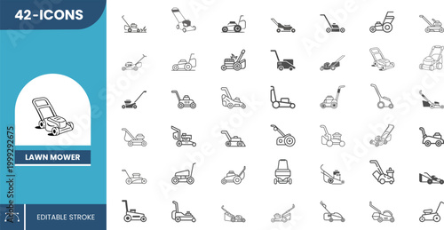 Editable Lawn Mower Icon – Clean Flat Vector Design for Garden Equipment, Grass Cutting Machine, Landscaping and Yard Care Use.