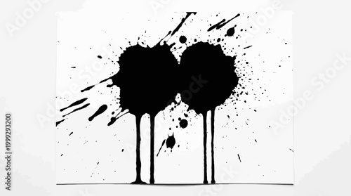Abstract black ink splatters on white canvas creating bold, chaotic modern art texture