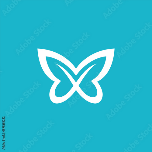 Elegant white butterfly logo on a vibrant turquoise background, symbolizing transformation and beauty