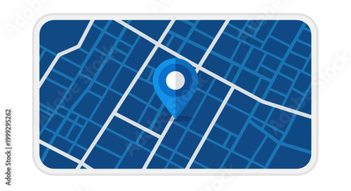 Slika na platnu Digital Map Pin Location on Blue Street Grid Navigation Background