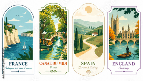 vintage travel poster set of france spain and england vector illustration