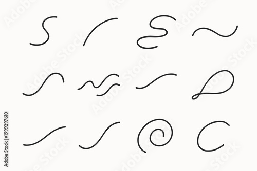 Abstract Curve Icons. Flowing abstract curves. Line outline icon set of flowing abstract curves: sweeping