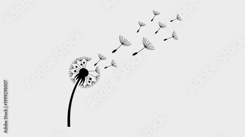 Minimalist dandelion dispersal icon – Perfect for wish-themed campaigns, environmental logos, or clean botanical designs.