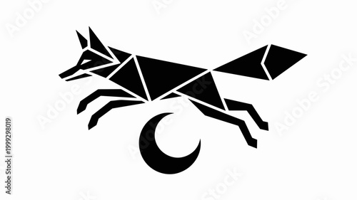 Angular fox leaping over moon – Great for tech startup branding, agility-themed marketing, or sleek apparel designs.