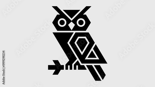 Angular owl perched on branch – Suitable for publishing house logos, library branding, or minimalist woodland icons.