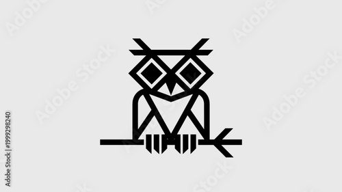 Geometric owl on horizontal branch – Perfect for education logos, wisdom-themed branding, or modern nocturnal graphics.