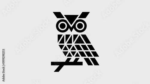 Minimalist owl and branch symbol – Ideal for high-tech consulting logos, smart-home branding, or sharp geometric animal icons.
