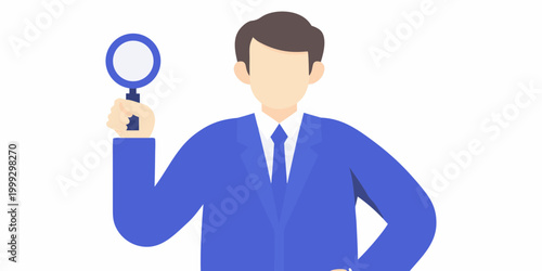 business analyst with magnifying glass flat vector illustration