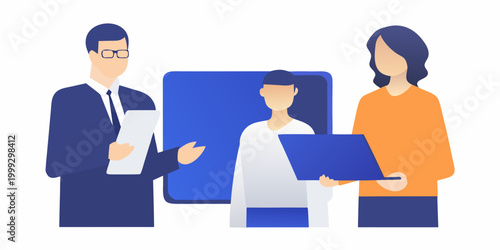 team meeting illustration with people and digital tablet